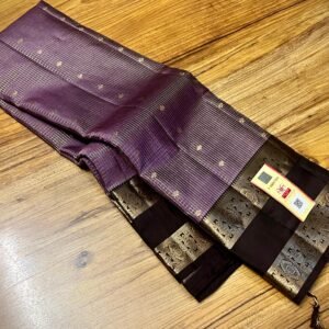 Elegant Mauve Gold Zari Silk Saree with Classic Black Border