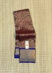 Regal Maroon Kanchipuram Silk Saree with Rich Gold Zari Weaving & Royal Blue Border