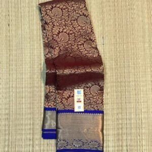 Regal Maroon Kanchipuram Silk Saree with Rich Gold Zari Weaving & Royal Blue Border