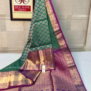 Classic Emerald Green & Magenta Pure Silk Saree with Grand Zari Border