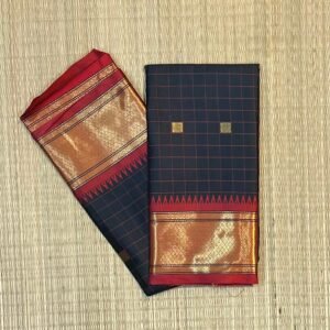 Midnight Black & Crimson Red Cotton-Silk Blend with Copper-Gold Zari