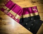 Classic Black Gold Zari Silk Saree with Rani Pink Deer Motif Border