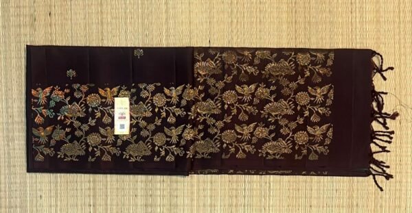 Elegant Dark Maroon Gold Zari Turning Border Silk Saree with Rich Floral Pallu