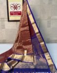 Regal Maroon Kanchipuram Silk Saree with Rich Gold Zari Weaving & Royal Blue Border
