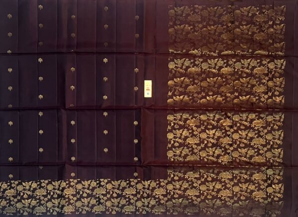 Elegant Dark Maroon Gold Zari Turning Border Silk Saree with Rich Floral Pallu