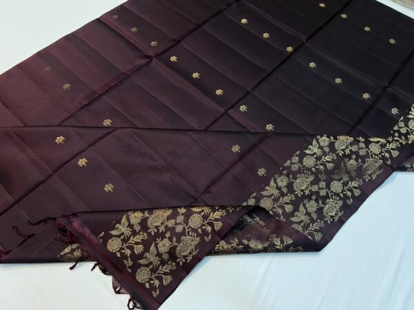 Elegant Dark Maroon Gold Zari Turning Border Silk Saree with Rich Floral Pallu