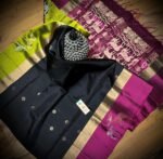 Classic Black Gold Zari Silk Saree with Rani Pink Deer Motif Border