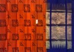 Vibrant Orange Pochampally Ikat Saree with Royal Blue & Gold Zari Pallu