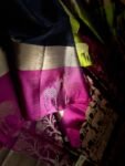 Classic Black Gold Zari Silk Saree with Rani Pink Deer Motif Border