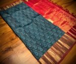 Royal Teal Brocade Silk Saree with Contrast Red Gold Zari Pallu