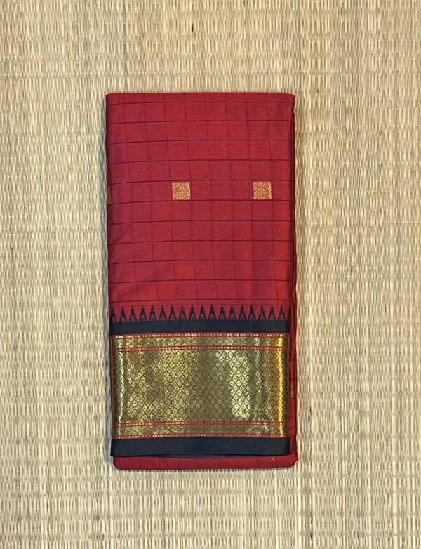 Traditional Kemp Red & Black Gold Zari Cotton-Mix Saree