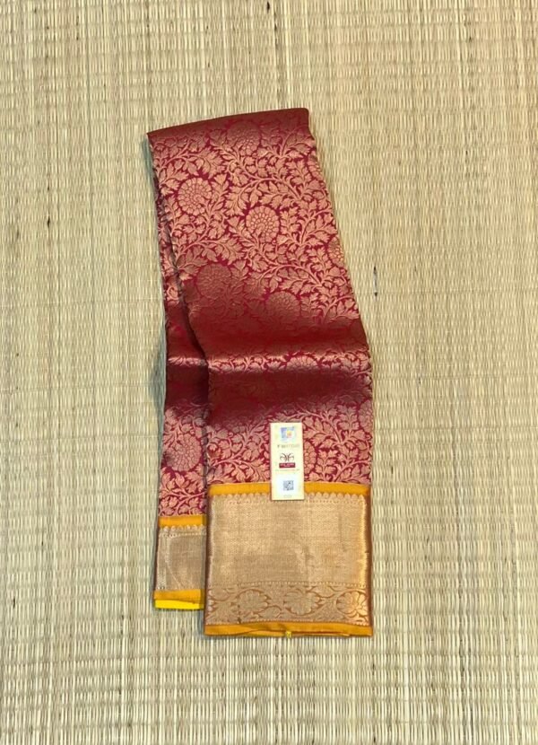 Elegant Red & Mustard Pure Silk Gold Zari Saree