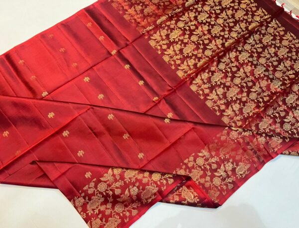 Red Gold Zari Turning Border Silk Saree with Rich Floral Pallu