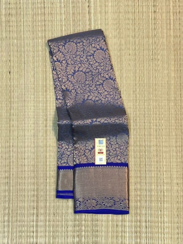 Royal Grey & Blue Pure Silk Gold Zari Saree