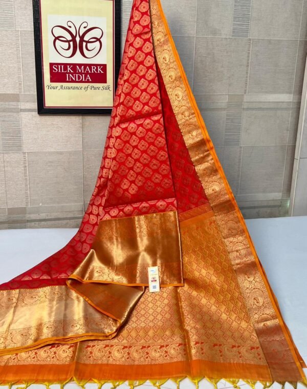 Radiant Red & Gold Pure Silk Saree with Grand Zari Weaving