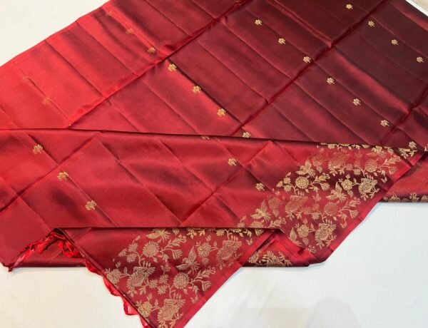Red Gold Zari Turning Border Silk Saree with Rich Floral Pallu