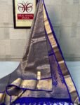 Royal Grey & Blue Pure Silk Gold Zari Saree