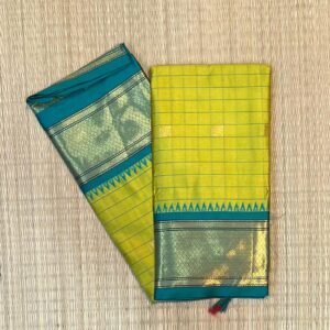 Auspicious Mango Green & Teal Gold Zari Cotton-Mix