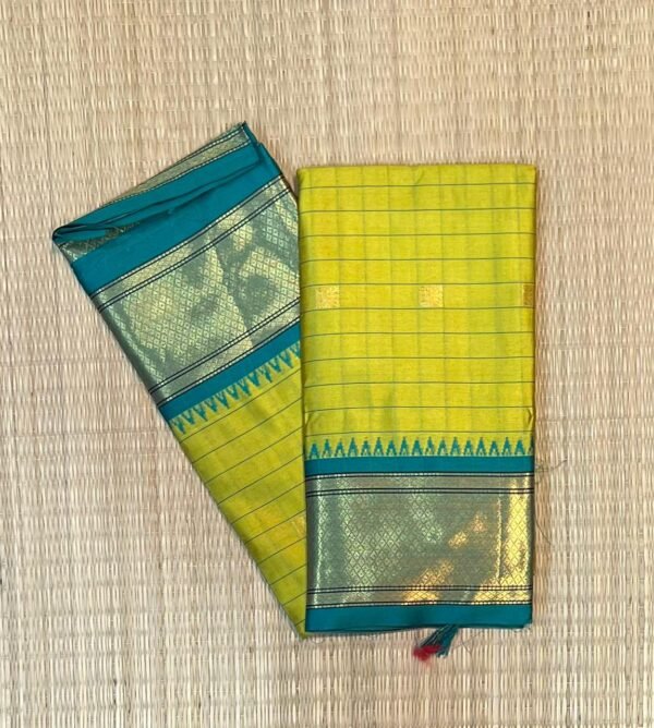 Auspicious Mango Green & Teal Gold Zari Cotton-Mix