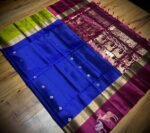 Royal Blue Silk Saree with Magenta Gold Zari Contrast Border & Lime Green Accents