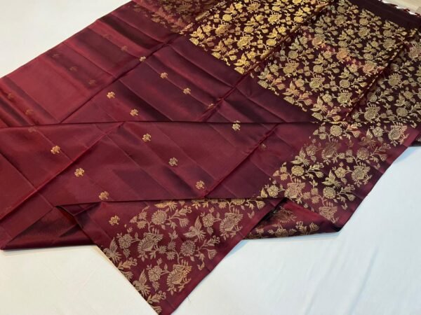 Regal Wine Red Gold Zari Silk Saree with Floral Brocade Border
