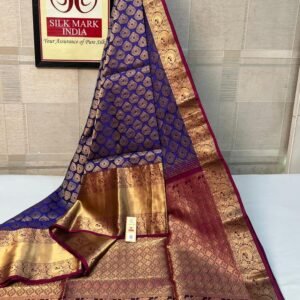 Royal Blue & Maroon Pure Silk Saree with Rich Zari Border