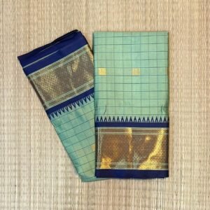 Executive Seafoam & Navy Gold Zari Cotton-Silk