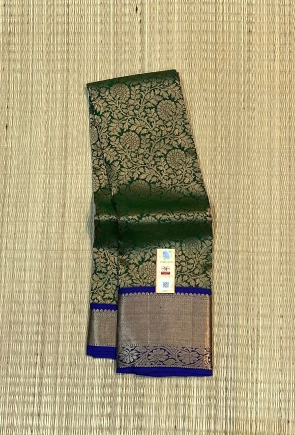 Elegant Green & Royal Blue Pure Silk Gold Zari Saree
