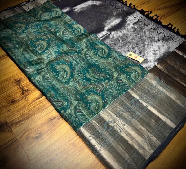 Emerald Green Paisley Silk Saree with Rich Gold Zari Border
