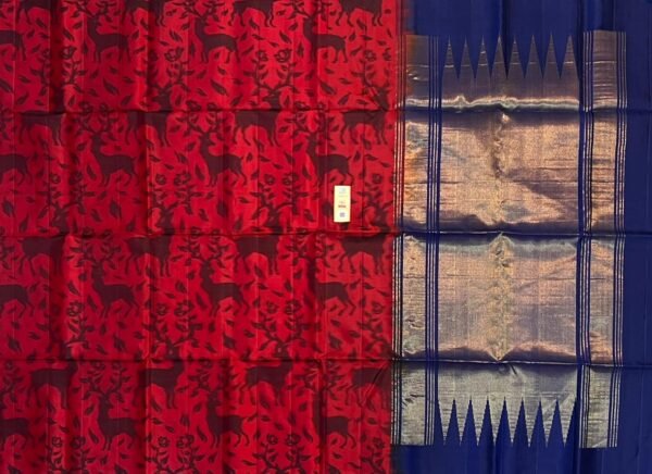 The Royal Crimson & Midnight Cobalt Pochampally Silk Saree