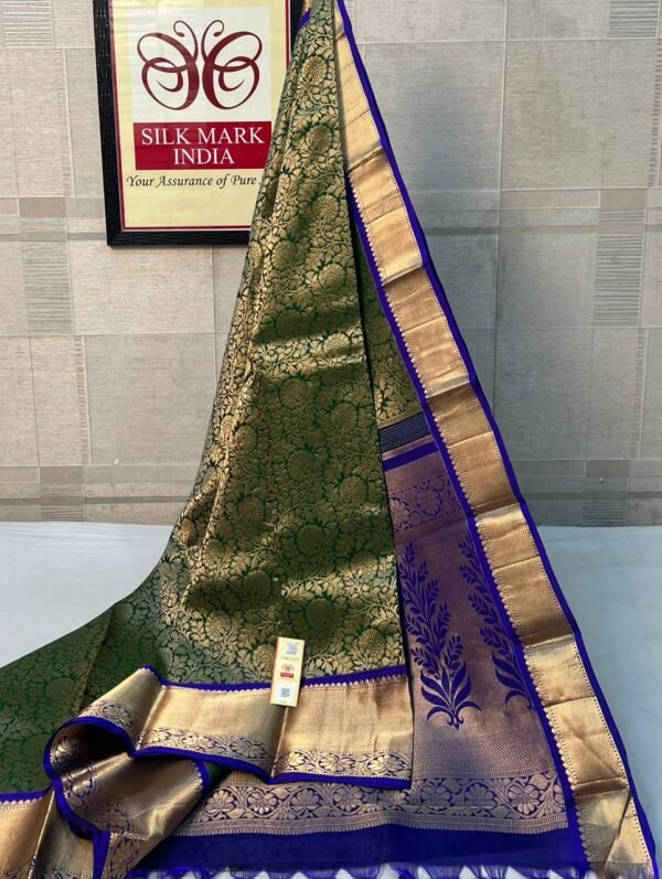 Elegant Green & Royal Blue Pure Silk Gold Zari Saree