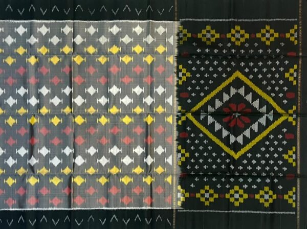 Gemini said Classic Charcoal & Slate Grey Handloom Ikat Saree