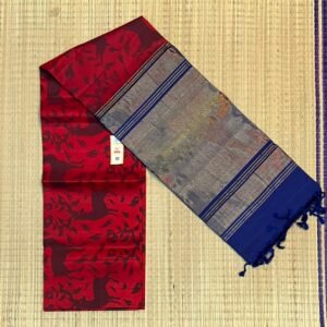 The Royal Crimson & Midnight Cobalt Pochampally Silk Saree