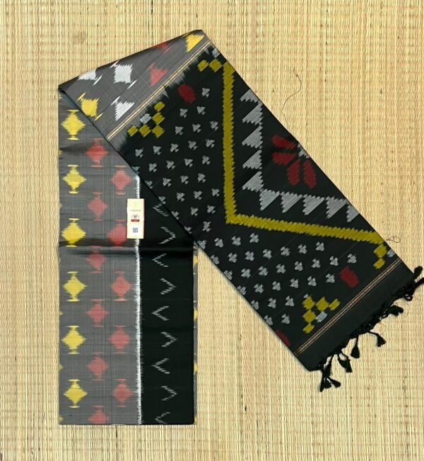 Gemini said Classic Charcoal & Slate Grey Handloom Ikat Saree