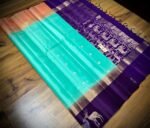 Royal Turquoise Gold Zari Silk Saree with Purple Deer Motif Border