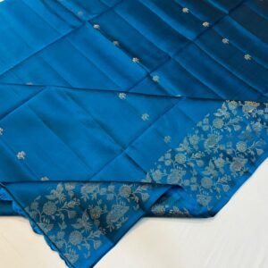 Royal Azure Blue Gold Zari Silk Saree with Floral Brocade Border