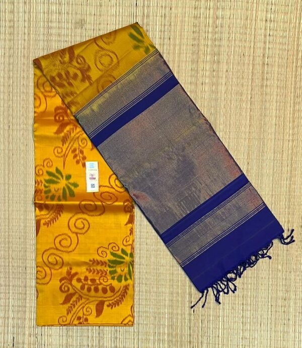 The Golden Sunburst & Royal Navy Pochampally Ikat Saree