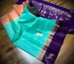 Royal Turquoise Gold Zari Silk Saree with Purple Deer Motif Border
