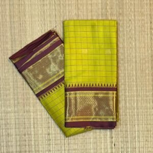 Festive Lime & Wine Gold Zari Cotton-Mix