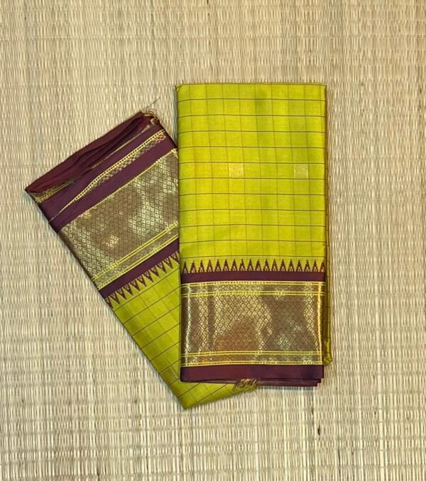 Festive Lime & Wine Gold Zari Cotton-Mix