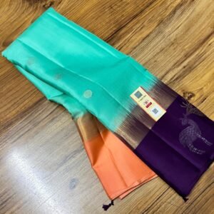 Royal Turquoise Gold Zari Silk Saree with Purple Deer Motif Border