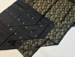 Classic Charcoal Black Gold Zari Silk Saree with Floral Border