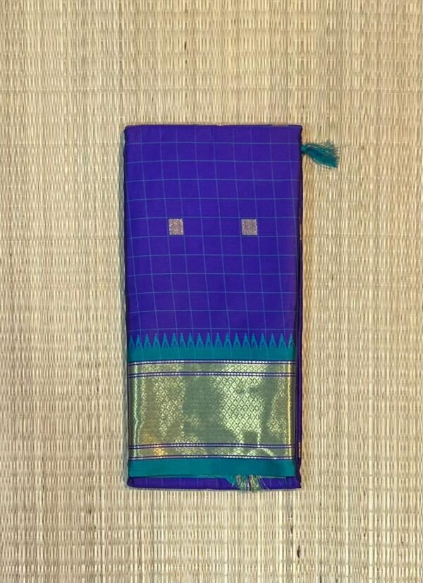 Vibrant Purple & Teal Temple Border Cotton-Mix Saree