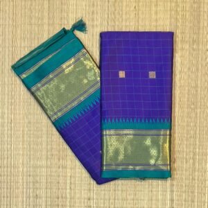 Vibrant Purple & Teal Temple Border Cotton-Mix Saree