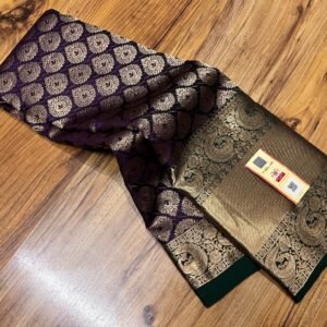 Royal Purple & Olive Green Pure Silk Saree with Rich Zari Detailing