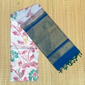 The Pearlescent Ivory & Deep Teal Pochampally Silk Saree