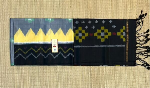 Exquisite Slate Grey & Jet Black Handloom Ikat Saree