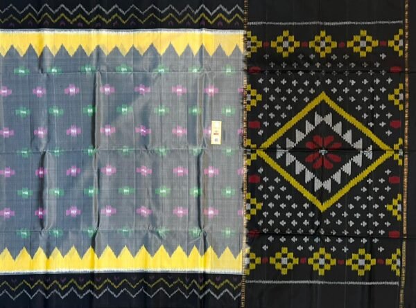 Exquisite Slate Grey & Jet Black Handloom Ikat Saree