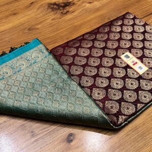 Elegant Maroon & Teal Pure Silk Saree with Intricate Zari Weaving