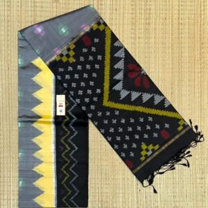 Exquisite Slate Grey & Jet Black Handloom Ikat Saree